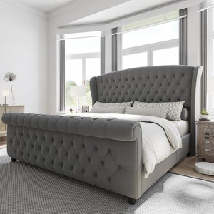 AMERLIFE Platform Bed Frame, Velvet Upholstered Bed with Deep Button Tufted - 1 of 4