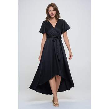 WEST K Women's Woven Georgia Faux-Wrap Dress with High-Low Hem and Tie Waist