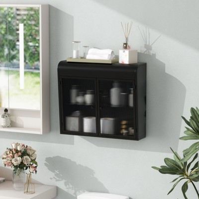 ALEXOUN Bathroom Storage Cabinet - 2-Door Wall-Mounted Metal Storage Cabinet with Tempered Glass Doors & Shelves for Bathroom, Kitchen