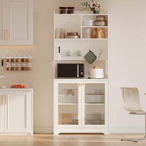 Pantry Storage Cabinet with DIY Pegboard, 71" Kitchen Cabinet with Adjustable Shelves & Doors, Hutch Storage for Dining Room Living Room - 1 of 4