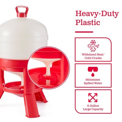 Heavy Duty Red and White 8 Gallon Poultry Waterer with Gravity-Fed Design