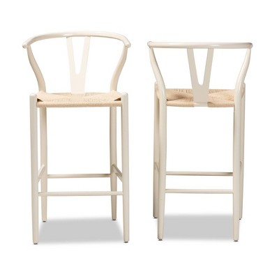 Set of 2 Paxton Wood Counter Stools White - Baxton Studio: Upholstered, Beechwood Frame, 250lb Capacity