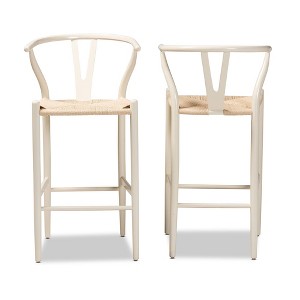 Set of 2 Paxton Wood Counter Stools White - Baxton Studio: Upholstered, Beechwood Frame, 250lb Capacity - 1 of 4