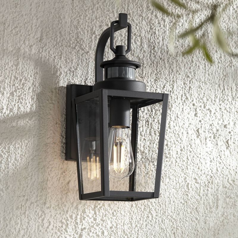 Possini Euro Design Ackerly Modern Outdoor Wall Light Fixture Textured Black Dusk to Dawn Motion Sensor 14" Clear Glass for Post Exterior Barn Deck, 2 of 8
