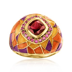 Ross-Simons 1.90 Carat Garnet and .50 ct. t.w. Rhodolite Garnet Ring With Purple and Orange Enamel in 18kt Gold Over Sterling Size 5 - 1 of 4