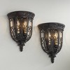 Franklin Iron Works French Scroll Farmhouse Rustic Wall Light Sconces Set of 2 Rubbed Bronze Hardwire 10 1/2" Fixture for Bedroom Bathroom Vanity Home - 2 of 4