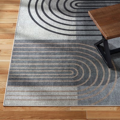 Avani Retro Arch Gray and Blue Washable Area Rug