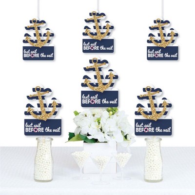 Big Dot of Happiness Last Sail Before the Veil - Anchor Shaped Decorations DIY Nautical Bridal Shower and Bachelorette Party Essentials - Set of 20