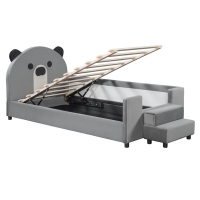 NicBex Twin Size Daybed, Upholstered Day Bed Frame with Bear Shaped Headboard�Daybed with Hydraulic System and Breathable Mesh Fence