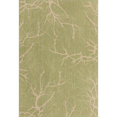 Light Green and Beige Botanical Outdoor 8'x11' Polypropylene Rug