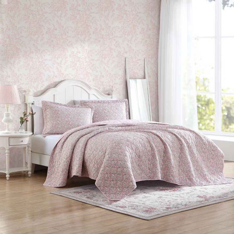 Laura Ashley Loveston 100% Cotton Quilt Bedding Set Pink, 3 of 12