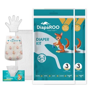 DiapaROO 5 in 1 Diaper Travel Kit, Super Soft & Leak Proof, Includes Wipes Gloves Sack Changing Pad, 2-Packs - 1 of 4