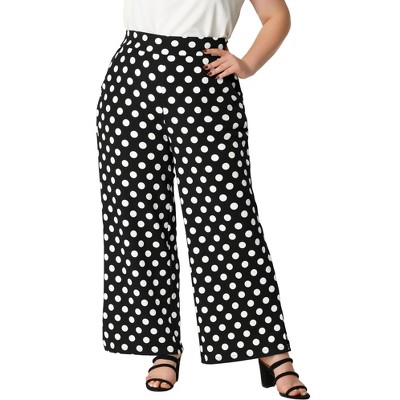 Agnes Orinda Women's Plus Size Formal Palazzo Polka Dots Wide Leg High Rise  Wide Leg Pants Black 3X