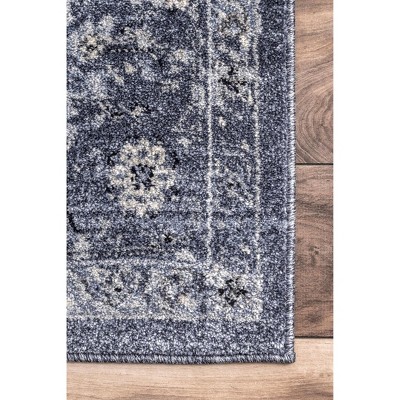 Reversible Vintage Florid Blue Synthetic 9' x 12' Area Rug