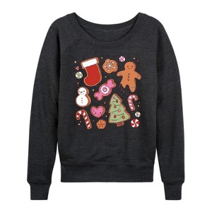 Women's - Instant Message - Kawaii Christmas Treats Lightweight French Terry Wide Neck Long Sleeve Shirt - 1 of 4