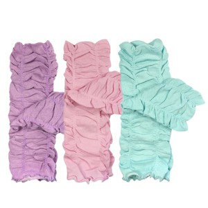 Wrapables Gathered Ruffles Baby Leg Warmers (Set of 3), Lilac, Ballet Pink, Sky Blue - 1 of 4