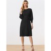 Allegra K Women's Knit Belted Round Neck Lantern Sleeves Casual Pleated Sweater Dresses - 2 of 4