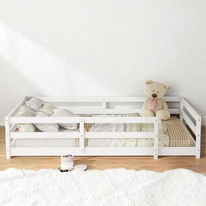 Mshliw Twin/Full Size Floor Bed, Montessori Floor Bed with Fence, Wooden Low Profile Platform Bed Frame for Toddlers Kids,No Box Spring Needed - 1 of 4
