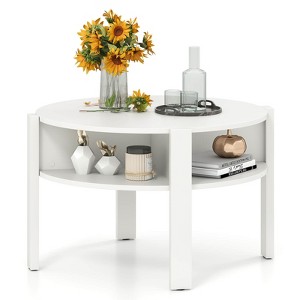 Costway Round Coffee Table 29.5" Center Table with Storage Shelves for Living Room White - 1 of 4