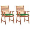 vidaXL Patio Dining Chairs with Green Cushions - Solid Acacia Wood - Outdoor/Garden/Deck Seating, Slatted Design, 2-Piece Set - 2 of 4