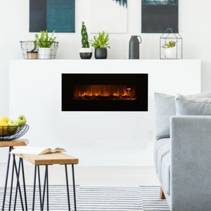 Wall-Mounted Electric Fireplace - Black Glass and Steel LED Flame Electric Heater With Bottom Vents, 2 Heat Settings, and Auto Shutoff by Northwest - 1 of 4