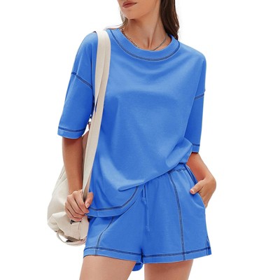 EXLURA Women's Casual Summer 2 Piece Sets 100% Cotton Short Sleeve Tshirt and Shorts Matching Sweatsuits Lounge Set 2025