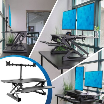Black Adjustable Dual Monitor Standing Desk Converter with Gas Spring