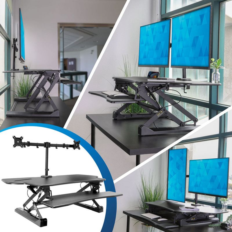 Mount-It! Height Adjustable Stand Up Desk Converter with Dual Monitor Arm, 47 Tabletop Standing Desk Riser w/ Gas Spring, Fits Two Monitors up to 32", 2 of 10