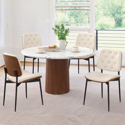 Arceso Dining Chairs Set, Mid Century Dining Chairs with Walnut Bentwood, Upholstered PU Leather Dining Chair for Kitchen and Dining Room