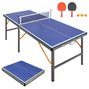 Belatt 5ft Foldable Ping Pong Table Set - Professional Indoor MDF Table Tennis with Net, 2 Paddles, 3 Balls, Wheels & Lock Blue - 1 of 4
