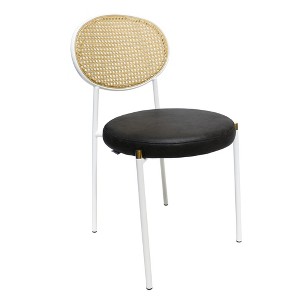 LeisureMod Velvet Dining Chair Rattan Back Side Chair Comfortable Kitchen Chair with Stainless Steel Base Euston Collection - 1 of 4