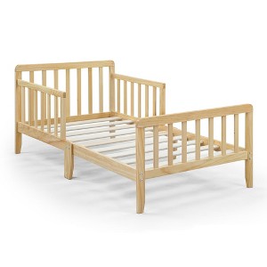 Infurnic Beds, Toddler Single Bed with Safety Guardrails and Headboard, Low To Floor Design for Toddler Children, Brown, 70"*36"*27" - 1 of 4