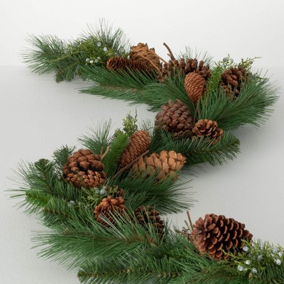 72"L Sullivans Artificial Lush Pine Pinecone Christmas Garland, Green, Indoor Christmas Decor
