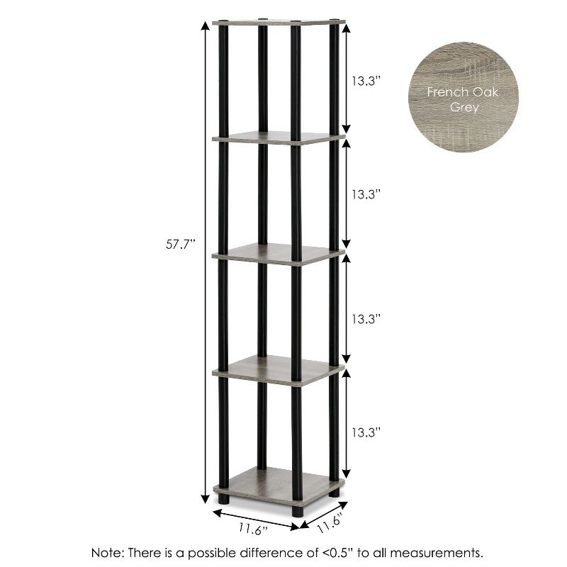 Furinno Turn-N-Tube 5-Tier Corner Square Rack Display Shelf, French Oak/Black, 2 of 4