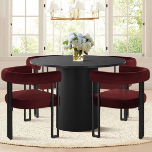 5-Piece Round Dining Table Set, Modern Pedestal Table and Upholstered Fabric Dining Chairs with Metal Legs, Kitchen Dining Set for 4-Maison Boucle - 1 of 4