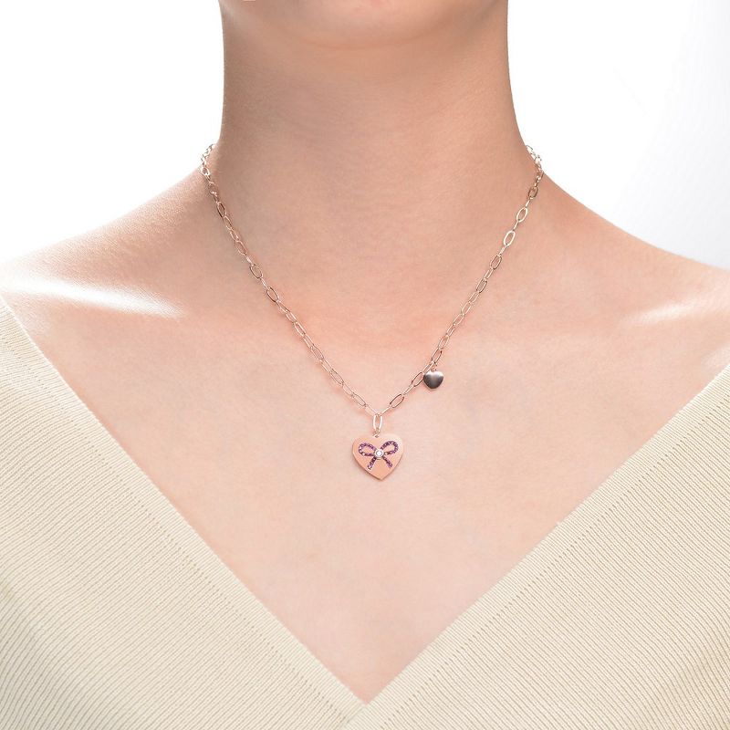 Stylish Kids/Young Teens 18K Rose Gold Plated Tie Ribbon on Heart Shaped Pendant, 3 of 4