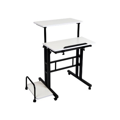 Black and White Rolling Sitting/Standing Desk with Side Storage - Mind Reader