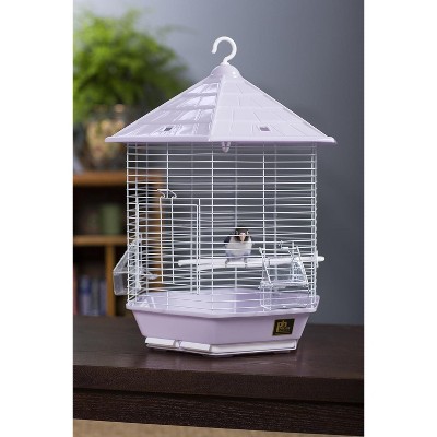 Lilac Hexagonal Steel Bird Cage with Peaked Roof