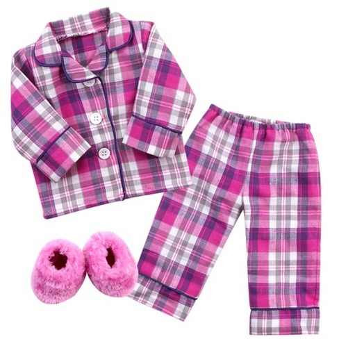 18-inch Doll Clothes - Purple Satin Pajamas/PJs with Matching Slippers -  fits American Girl ® Dolls