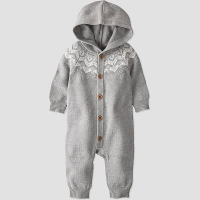 Image of Baby Organic Cotton Winter Hooded Sweater Jumpsuit- little planet by carter's Gray 3M