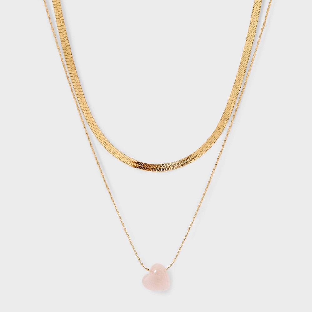 Semi Precious Rose Quartz Necklace Set 2pc - Universal Thread™ Gold -  91467565