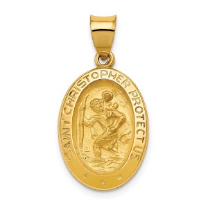 Black Bow Jewelry 14k Yellow or White Gold Hollow Oval St. Christopher Pendant, 14x28mm - 1 of 4