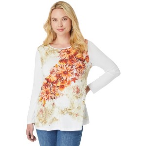 Roaman's Women's Plus Size Travel Graphic Long Sleeve Tee - 1 of 4