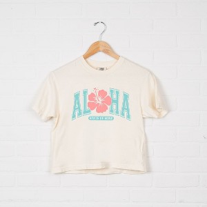Simply Sage Market Women's Aloha State of Mind Flower Short Sleeve Relaxed Fit Cropped Tee - 1 of 3