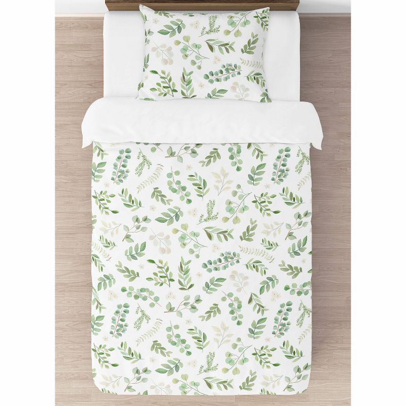 4pc Botanical Leaf Twin Kids&#39; Comforter Bedding Set Green and White - Sweet Jojo Designs, 3 of 7