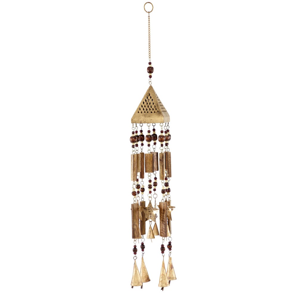Olivia & May 29"x6" Coastal Wood Stars Windchime Gold