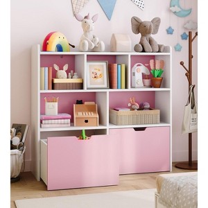 toys Storage Organizer with Movable Drawers, Kids Bookshelf with Hidden Wheels and 5 Open Cubbies, Multifunctional Floor Storage Chest for Playroom - 1 of 4