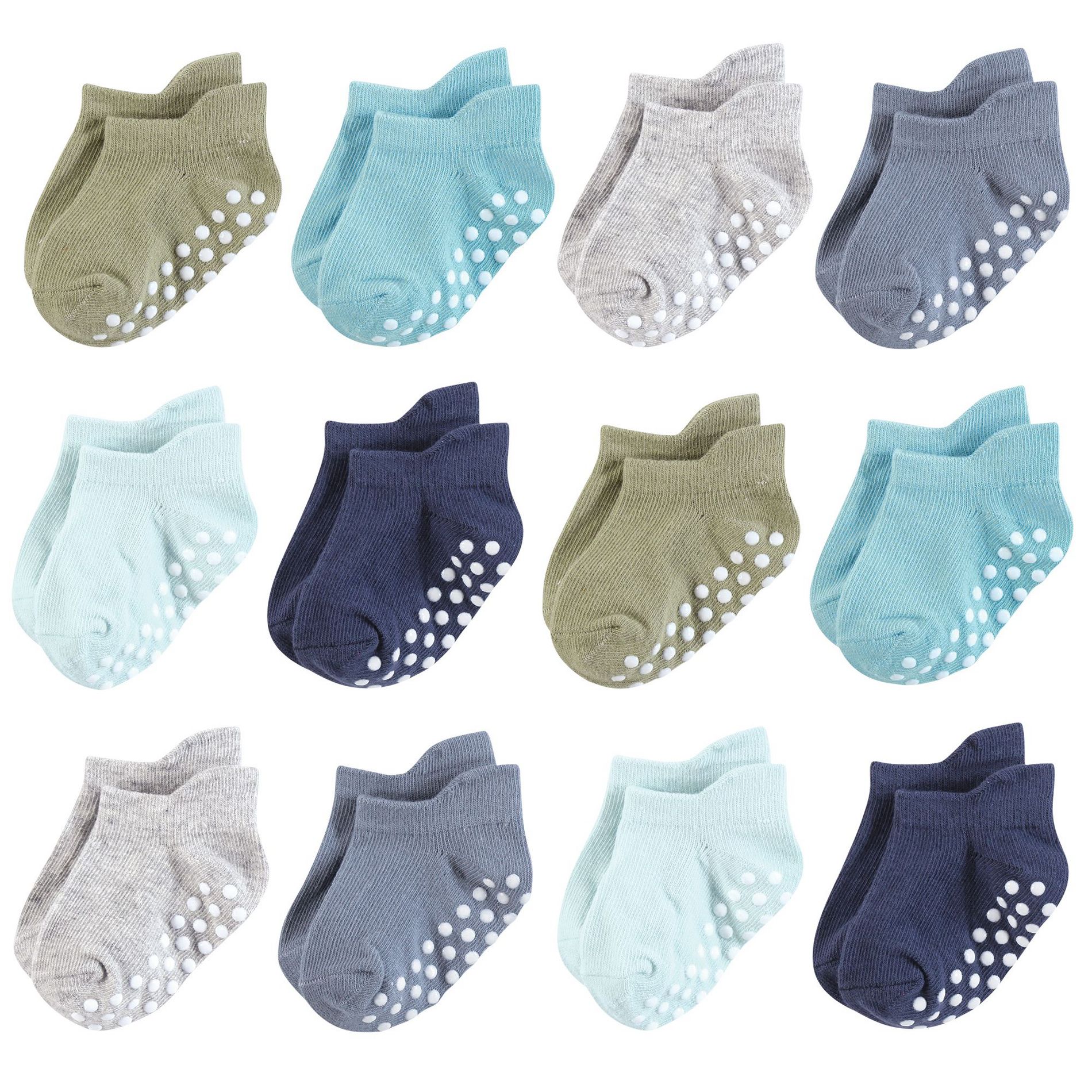 Hudson Baby Infant Boy Non-Skid No-Show Socks, Blue Gray Teal, 12-24 Months