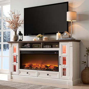 SinCiDo 80" TV Fireplace Stand, 36" Farmhouse Entertainment Center w/42" Electric Fireplace, Glass Door Cabinets & Drawers - 1 of 4