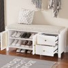 PAGED Arched Shoe Bench with 2 Drawers & 2 Rattan Door, Adjustable Shelf Ottoman with Storage, Vintage Entryway Storage Bench with Cushion - 2 of 4